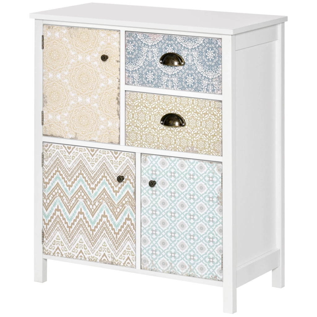 Comodino con 2 Cassetti e 3 Scomparti ¨C zephmum ¨C Bianco 68x34x80 cm