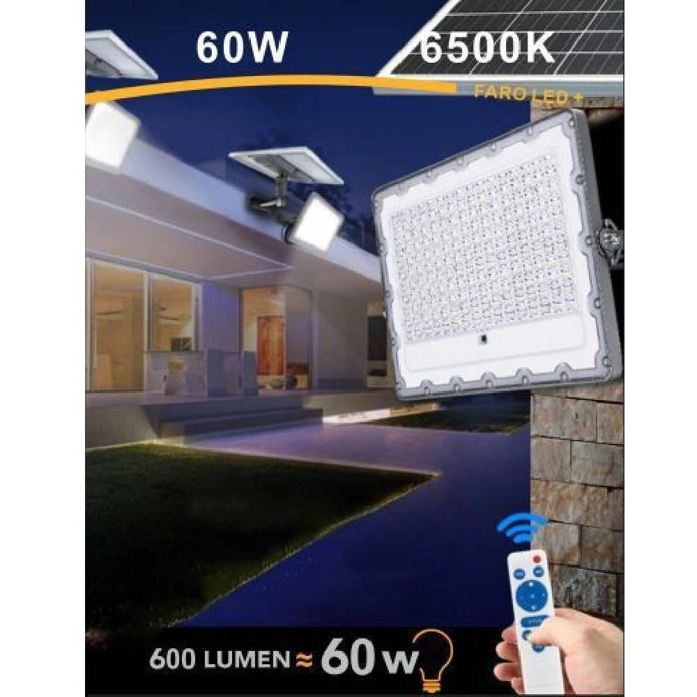 Trade Shop - Faro Led Solare 60w Crepuscolare Pannello Energia Solare Telecomando Ip65 Sl-60w -