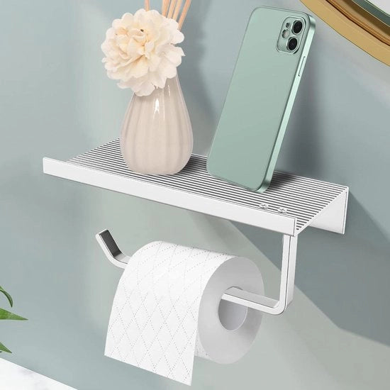 Toiletpapierholder autoadesivo senza perforazione con piatto antiscivolo da 18 cm - per bagno, toilette, cucina - argento