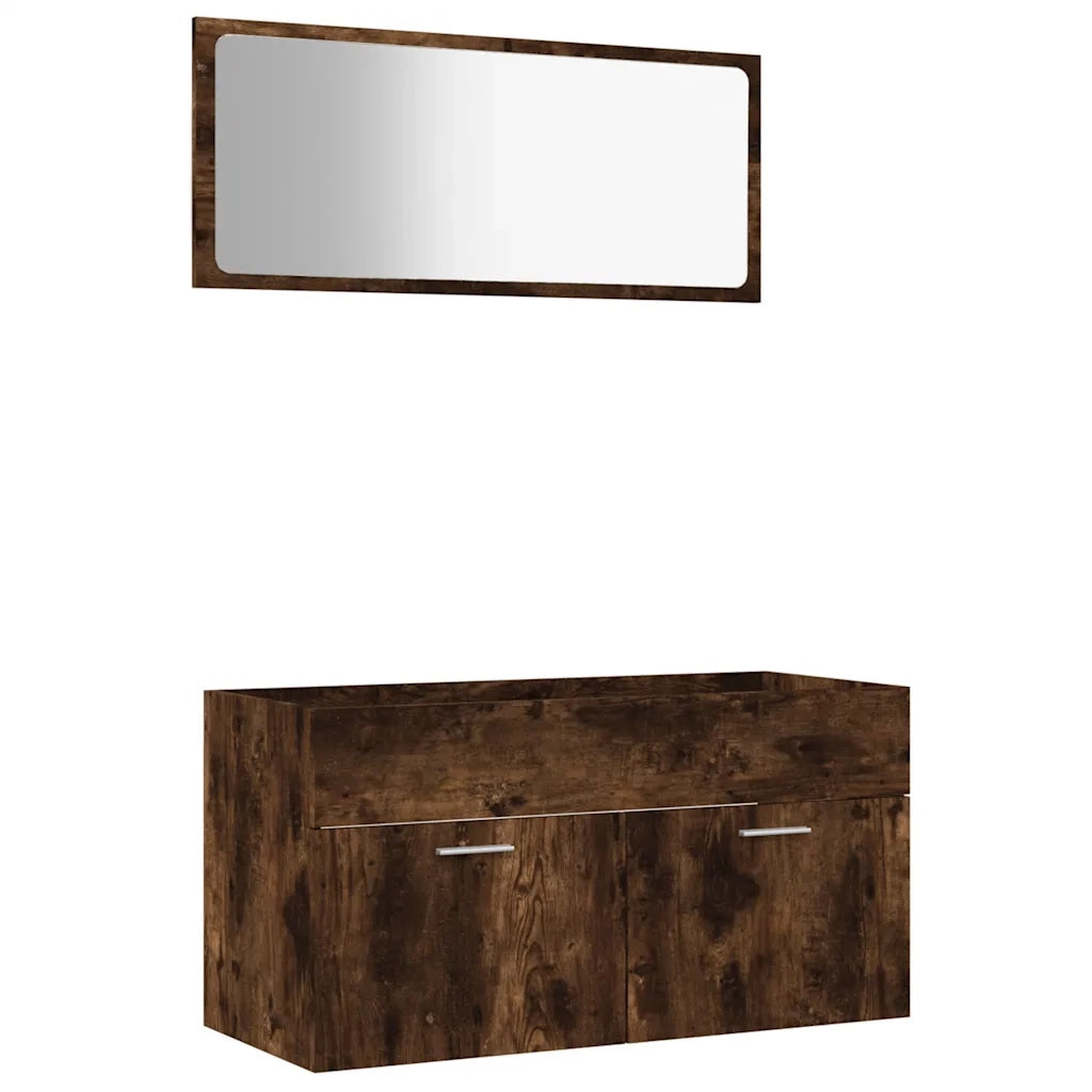 Set Mobili da Bagno 2 pz Rovere Fumo in Legno Multistrato 826623