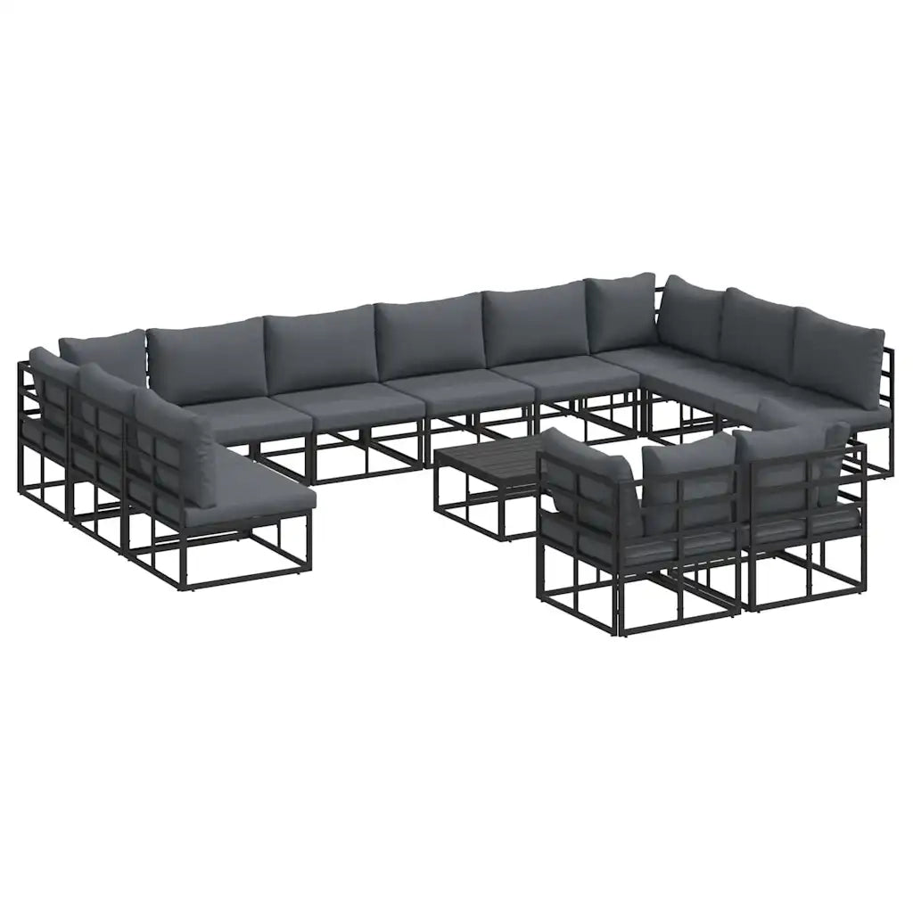 vidaXL Set Divano da Giardino con cuscino 13 pcs Nero Alluminio