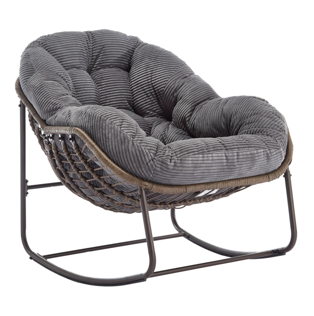 Poltrona a dondolo da esterno in rattan grigio 78x106x90 cm