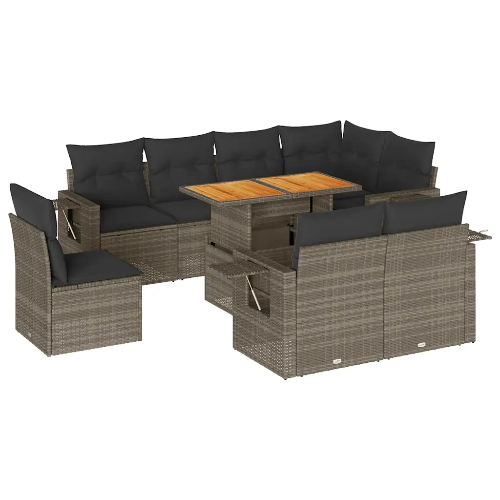 Set Divano da Giardino 9 pz con Cuscini Grigio in Polyrattan 3327168