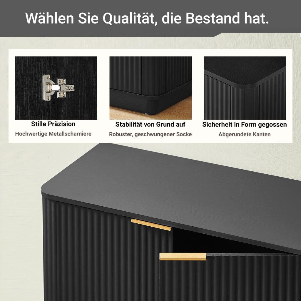 Credenza con 4 ante e 4 vani; ripiani; per soggiorno; in MDF; 160×40×80 cm; nero