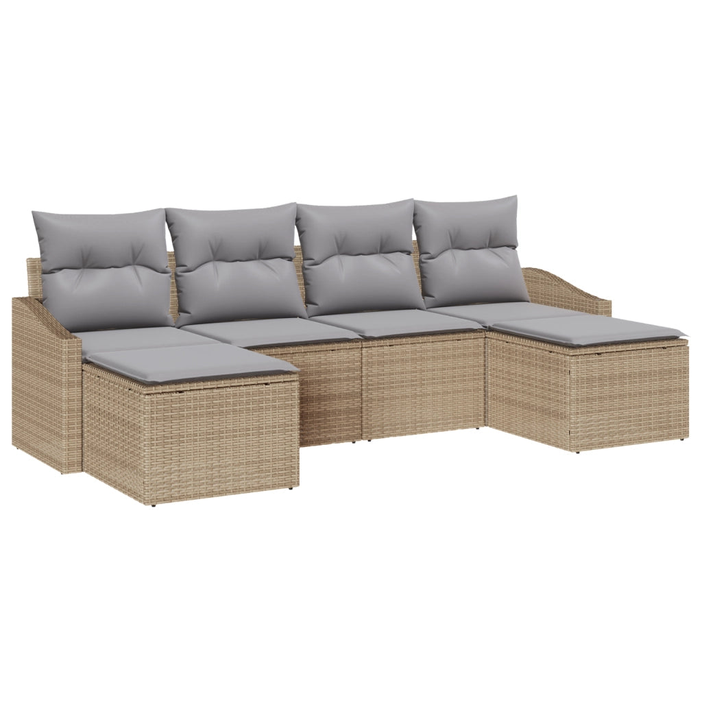 Set di Divani da Giardino 6 Pezzi con Cuscini Beige Polyrattan