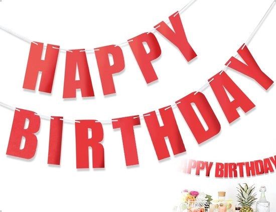 Banniere di compleanno 3 m - Decorazione da festa - Sostegno per bandiere - Disegno rosso - Carta riciclata - Lettere alte 17 cm