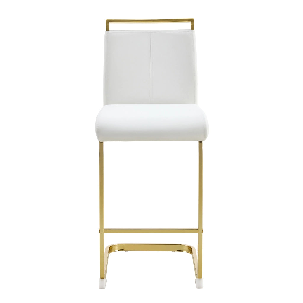 Sgabello da Bar Set da 2 con Schienale e Poggiapiedi, Struttura Stabile, in Metallo e Similpelle Bianco e Oro 96.5 cm