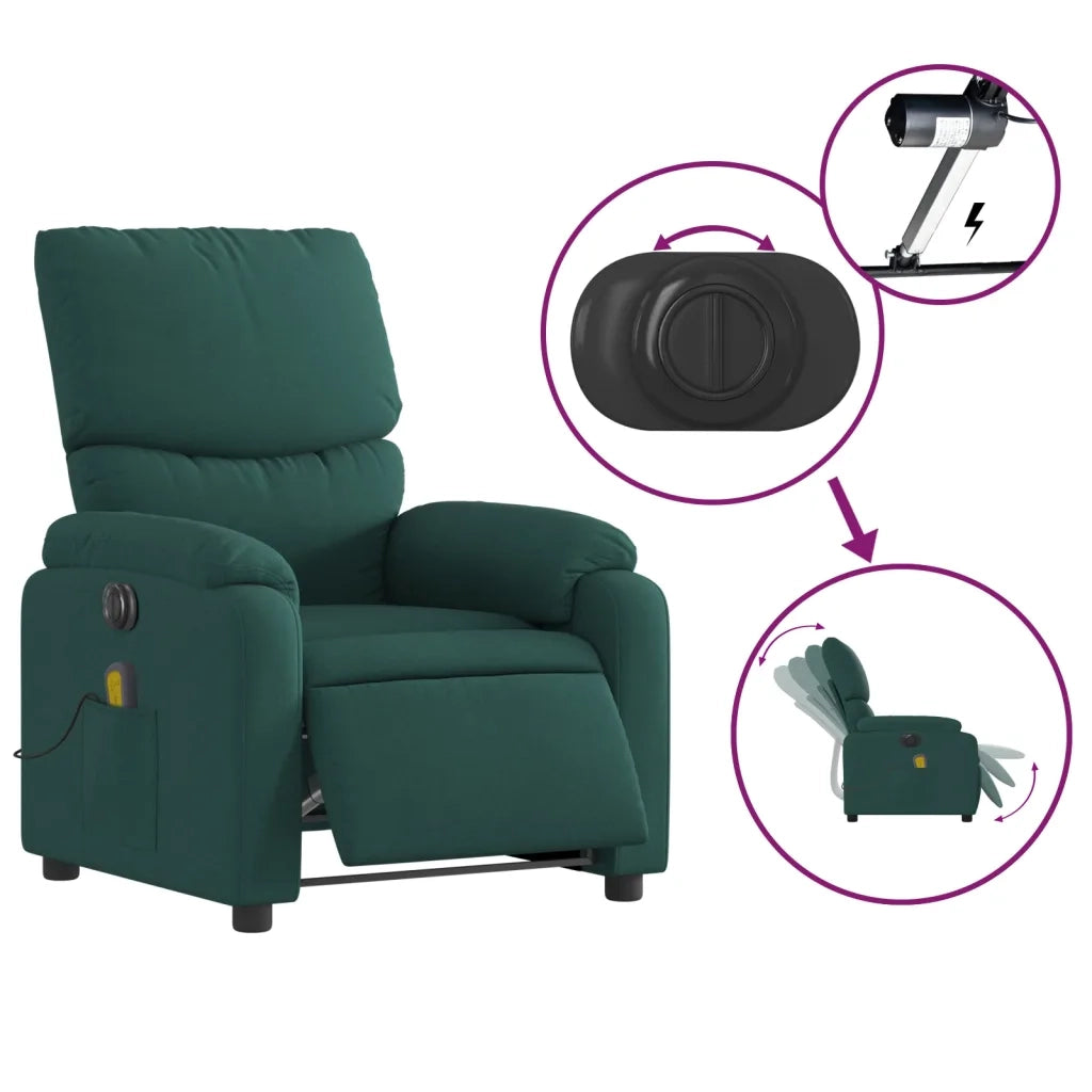 Poltrona Massaggiante | Sedia Relax Reclinabile Elettrica Verde Scuro Tessuto