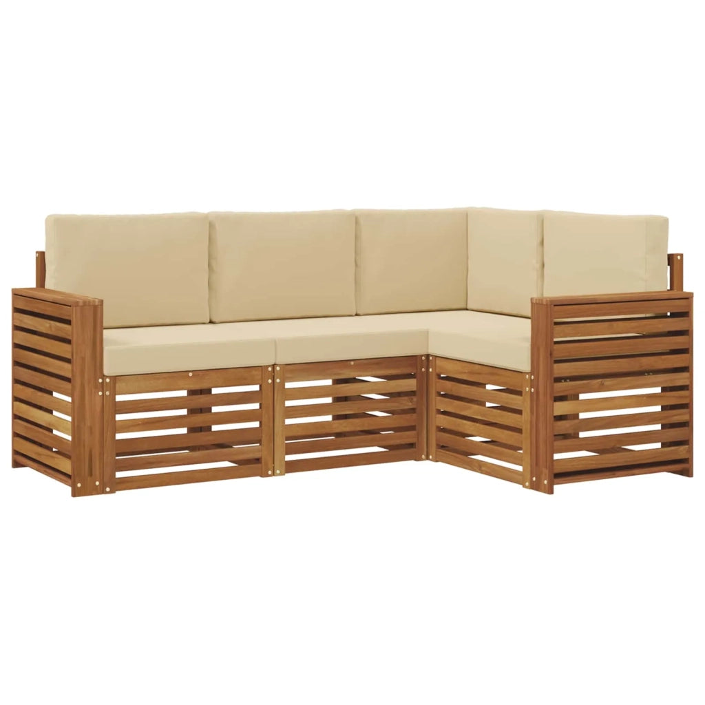 Set divani 4 pcs Naturale e Beige Legno di Acacia Massello 3374738