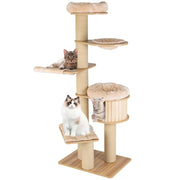 Albero tiragraffi per gatti moderno e alto, Albero per gatti multistrato con nicchia in legno trespolo Beige-Alberi Tiragraffi