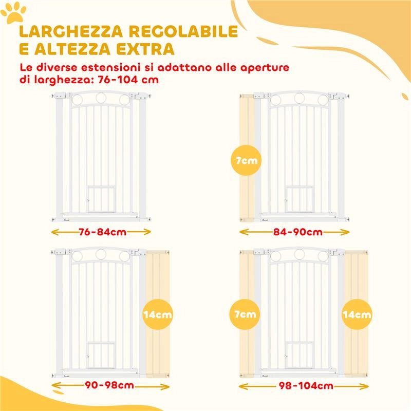 CANCELLINO PER CANI REGOLABILE DA 76-104 CM CANCELLETTO ALTO 106 CM CON 2 ESTENSIONI BIANCO
