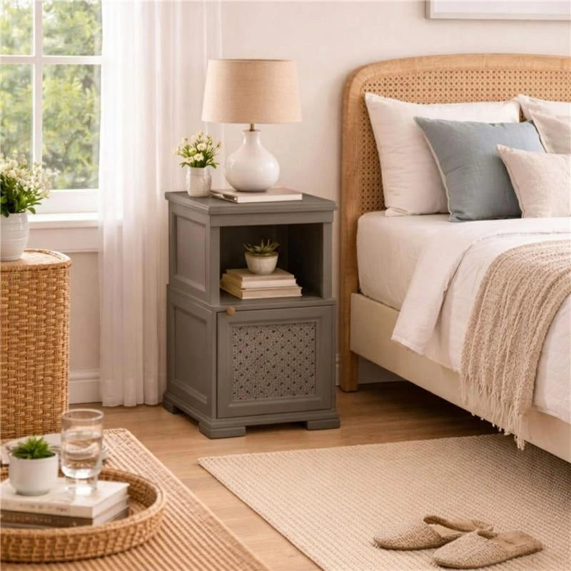 MOBILE COMODINO 2 MODULI WENGÉ 40X43X85,5 CM CON ANTA TRAFORATA E RIPIANO A VISTA – CONTENITORE COMPATTO PER CAMERA DA LETTO
