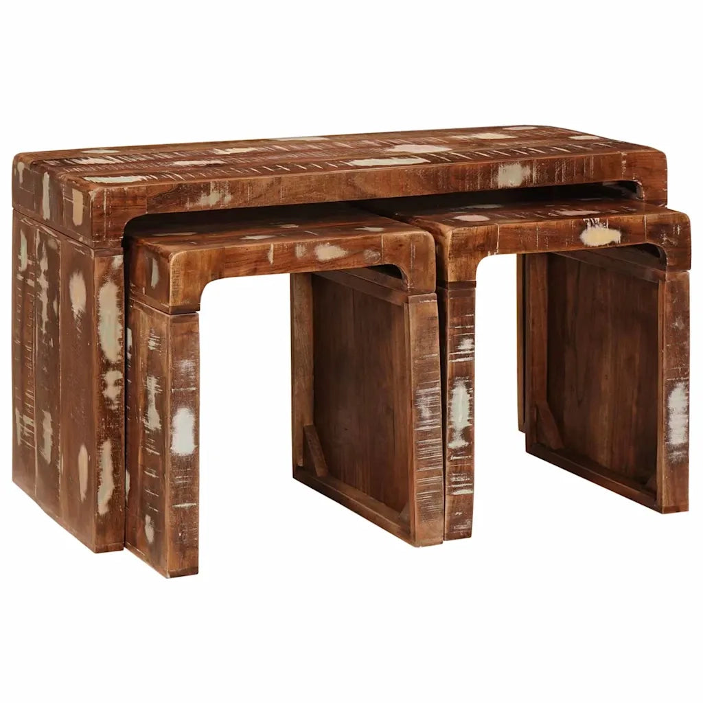 Tavolo Nesting 3 pcs Marrone Legno Recuperato Massello 4104562