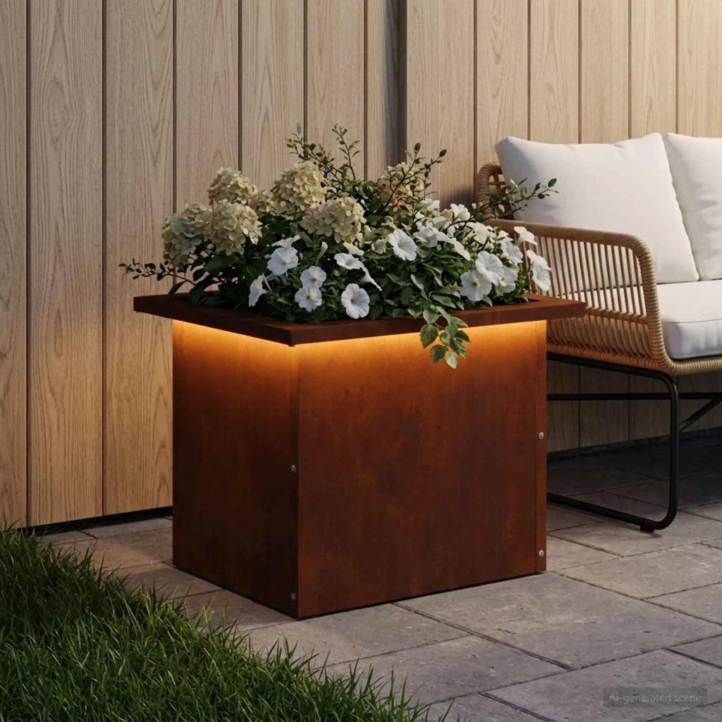 Fioriera da giardino con LED Ruggine 30 x 40 x 30 cm 8008082