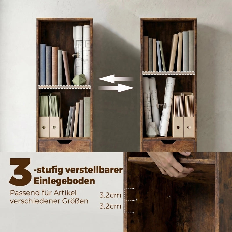 LIBRERIA A 4 SCOMPARTI CON CASSETTO E SPORTELLO 30x24 cm LEGNO MARRONE RUSTICO
