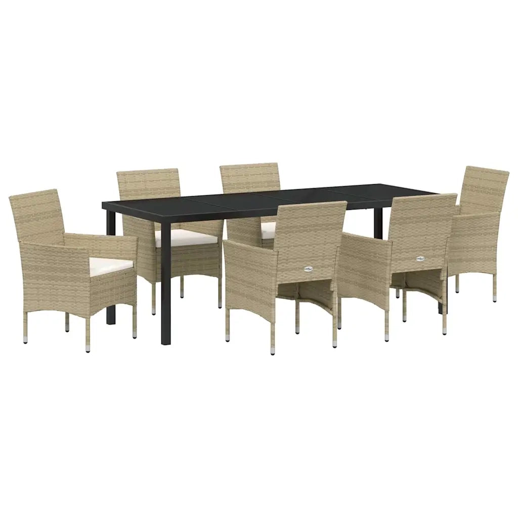 Set da Pranzo per Giardino con cuscino 7 pcs Beige polyrattan 3379742
