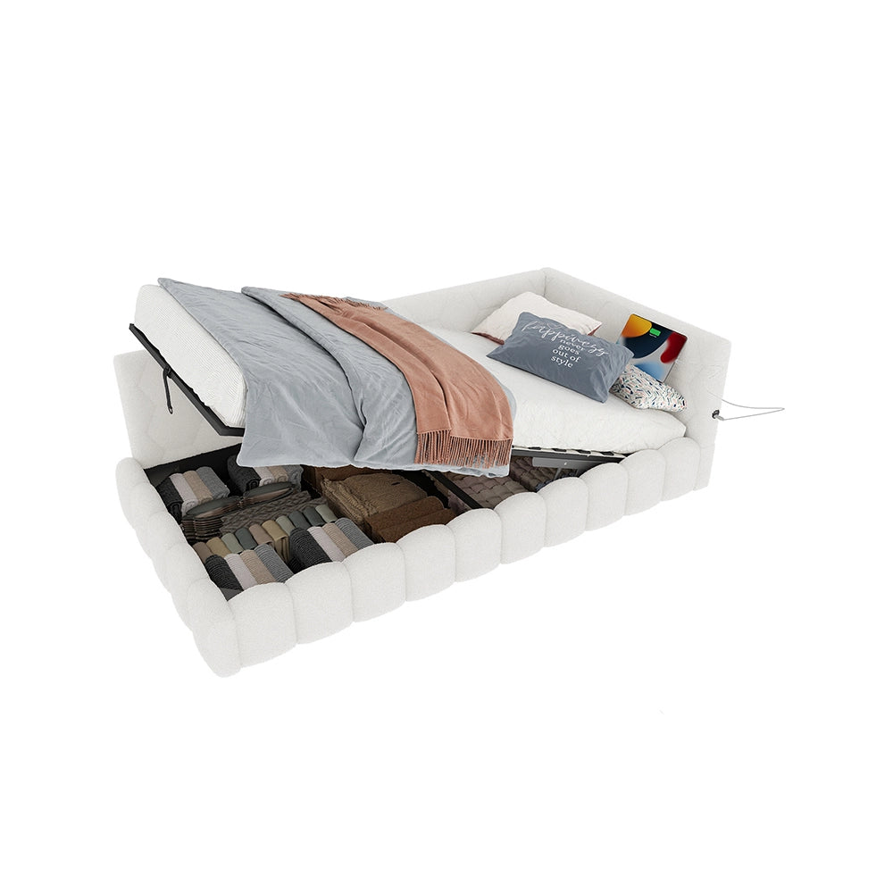 Letto giorno 90x200cm - Xylo - bianco, LED, USB-C, idraulico, pile