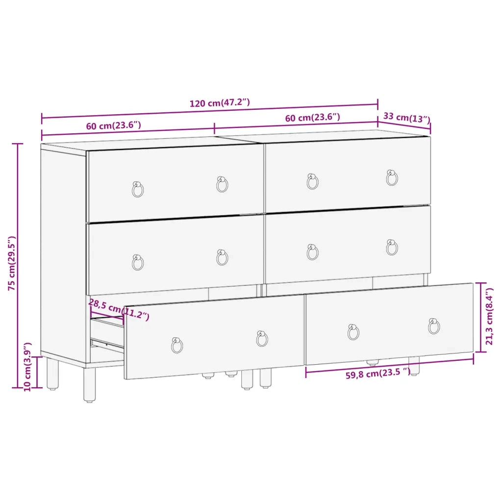 Credenze 2 pz 60x33x75 cm in Legno Massello di Mango 3206305