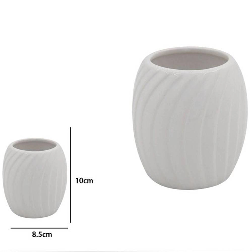 Trade Shop - Bicchiere Portaspazzolini In Ceramica Rigata Bianca Accessori Arredo Bagno 79958 -