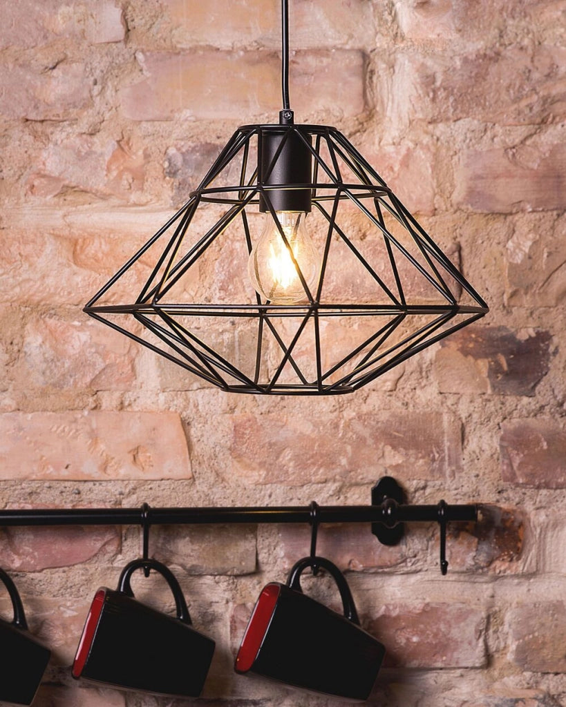 Filo metallico nudo a 1 luce Nero a sospensione a forma di gabbia in metallo
