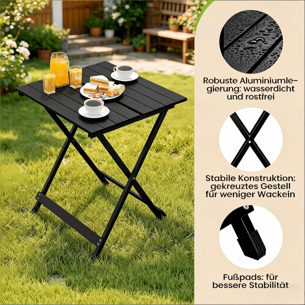 TAVOLO Pieghevole 50,5x46,5x60 cm Alluminio Nero per campeggio