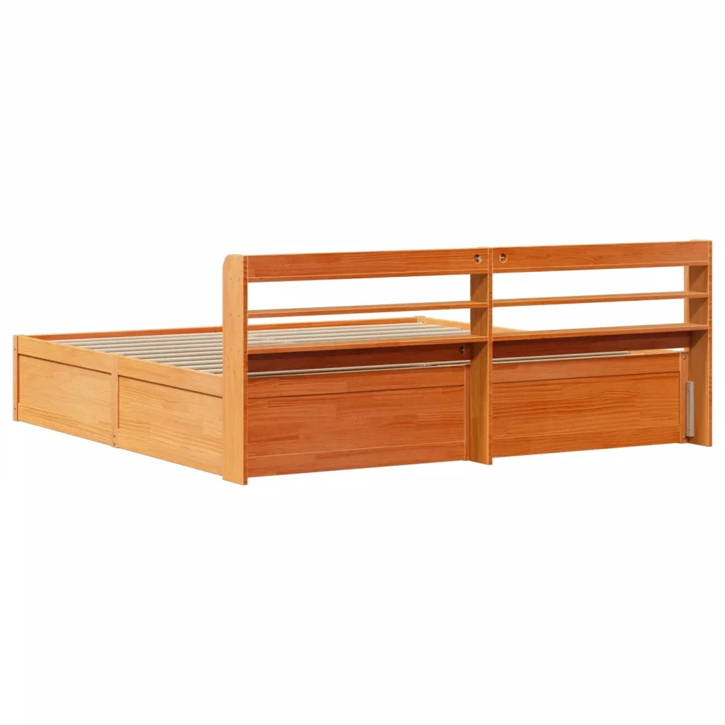 Giroletto con Testiera-Struttura Letto con testiera Marrone Cera 200x200 cm Massello Pino 855333