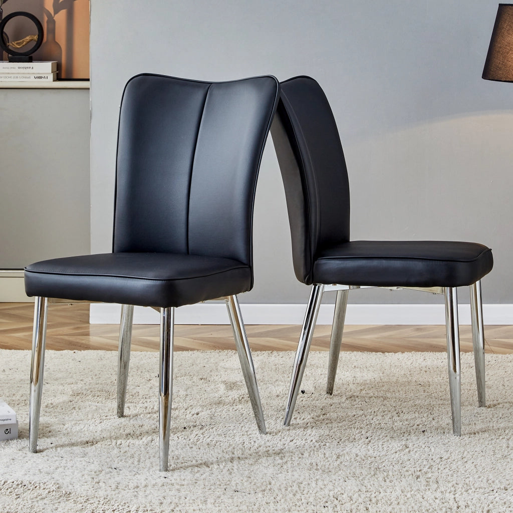 Sedie da pranzo set da 2 con schienale ergonomico e piedini regolabili, in PU, Nero