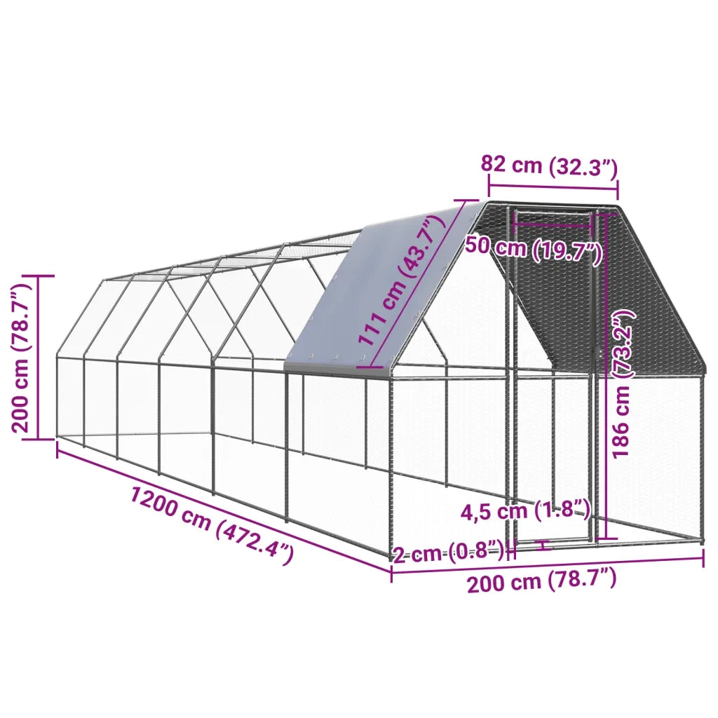 Pollaio da Esterno 2x12x2 m in Acciaio Zincato 3089323