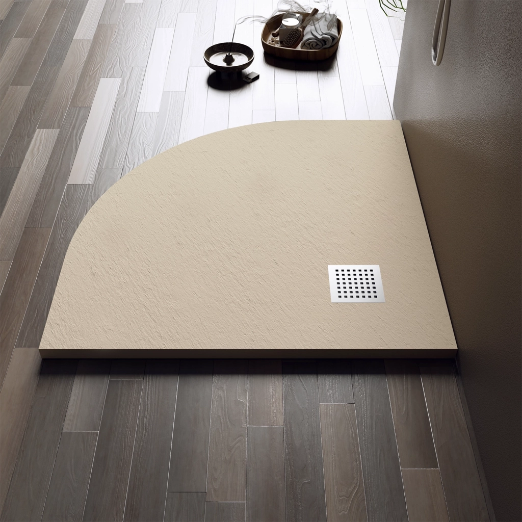 Piatto Doccia semicircolare 90x90 effetto pietra colore avorio | Lithos
