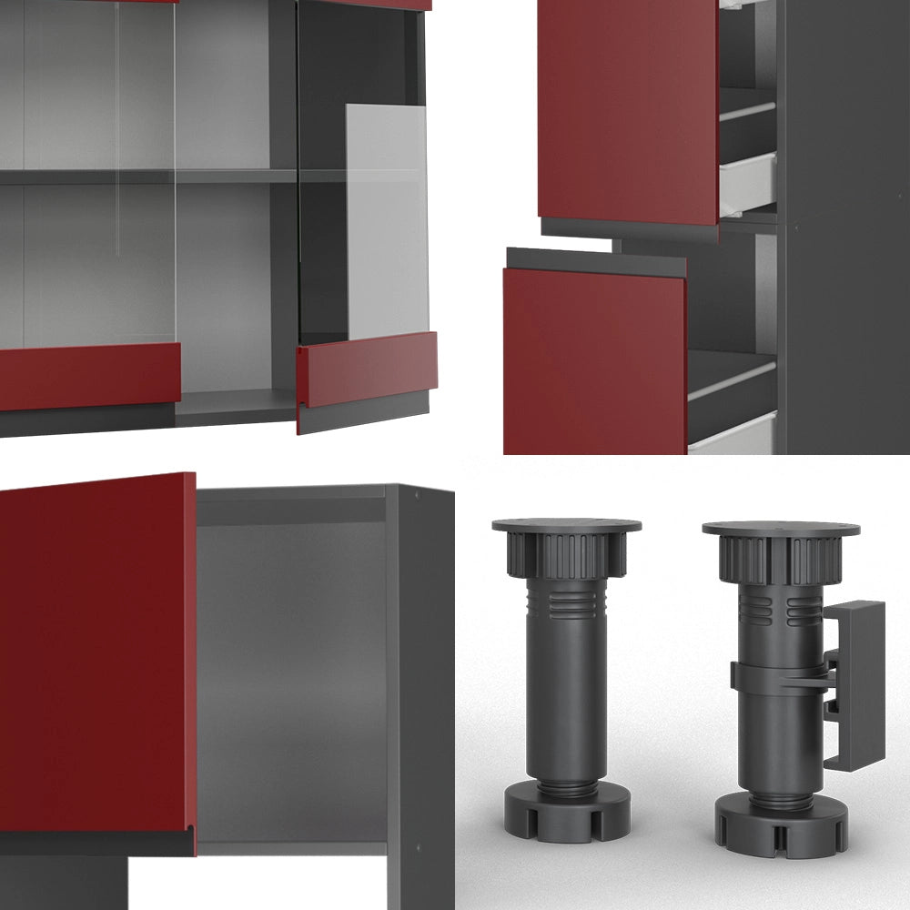 Vicco Cucina componibile Rosso/antracite 350 cm Forma a J, con mobile alto, senza piano di lavoro