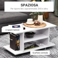 Mobile TV Moderno con Ripiani, Mobiletto Porta TV da 42" con Ruote Girevoli a Freni, 2 Piccolo Ripiani Laterali per Soggiorno e Camera da Letto, 80x40x40 cm, Bianco