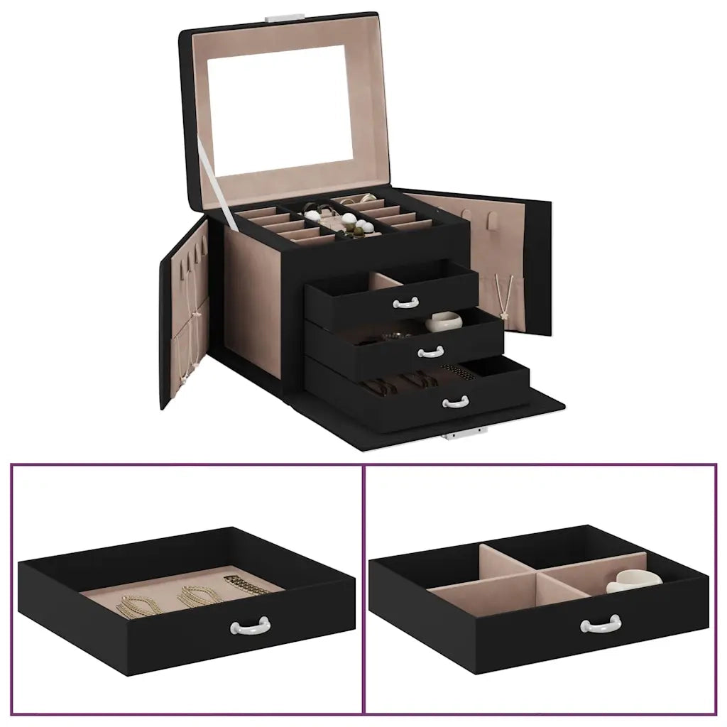 Portagioie a 4 Strati con Specchio Bloccabile-Portagioie Specchiato 22,5x17,5x16,5 cm 166632