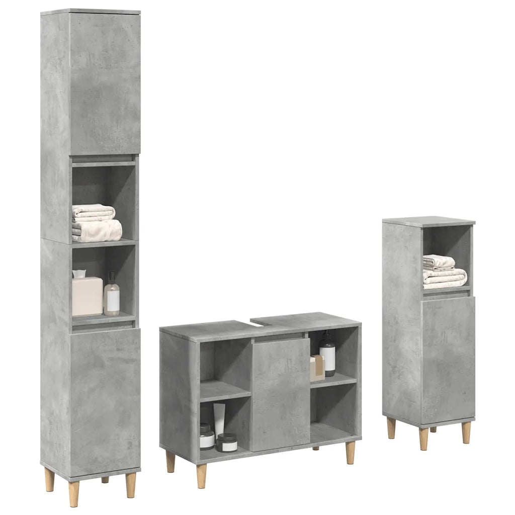 vidaXL Set Mobili da Bagno 3 pz Grigio Cemento in Legno Multistrato