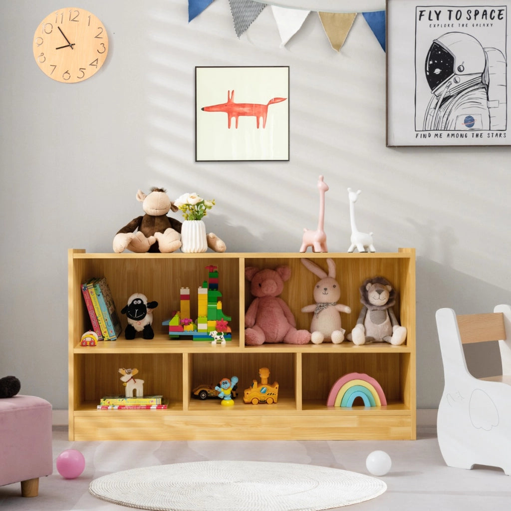 Libreria a 5 cubi per bambini e organizer giocattoli-Scaffale legno con 5 scompartimenti per stanza Noce