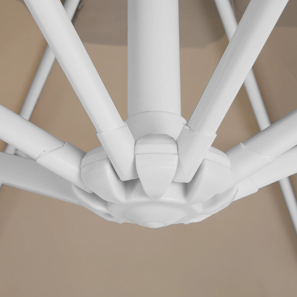Ombrellone da giardino Sabbia Beige Baldacchino Palo in acciaio bianco 235 cm Resistente alle intemperie Cantilever con meccanismo a manovella