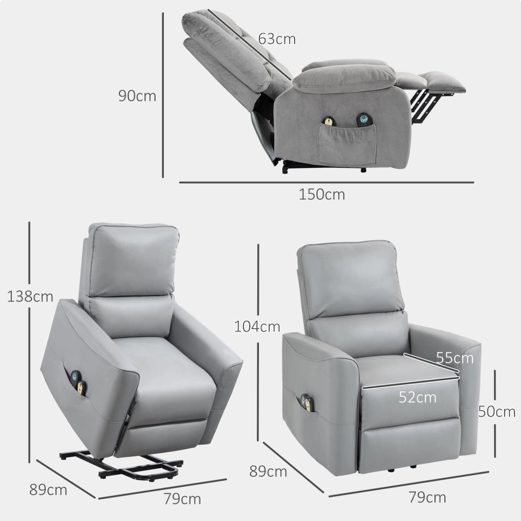 Poltrona Alzapersona Reclinabile 1 Motore con 8 Punti Massaggio 79x89x104 cm Riscaldamento e Telecomando Grigio Chiaro