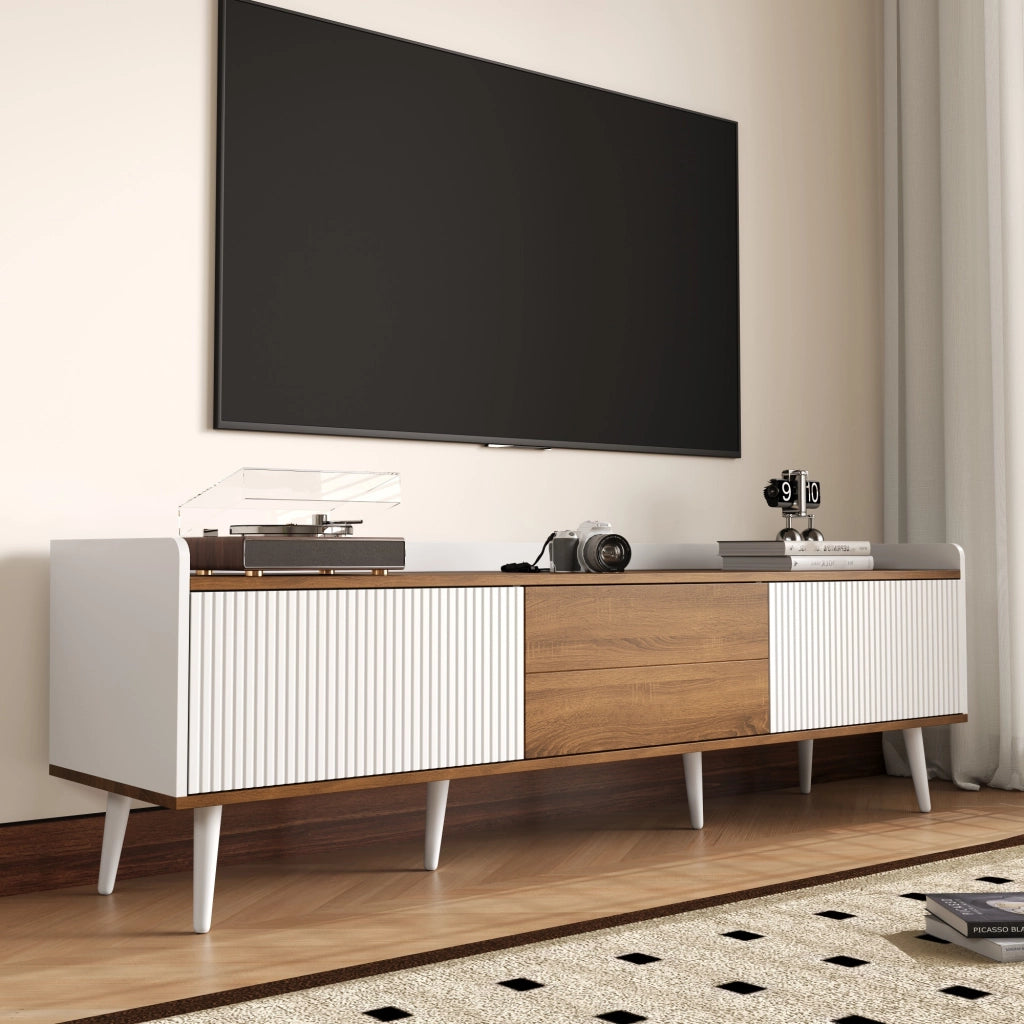 Mobile TV con 3 Ante Rigate; Bordo Rialzato e Antiribaltamento; Stile Moderno; 160??39??49;5 cm; in MDF; Bianco e Naturale