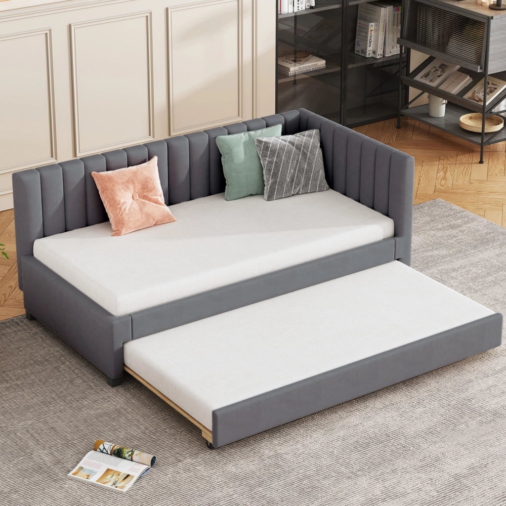 Letto sofa estraibile in velluto grigio 90x200 cm