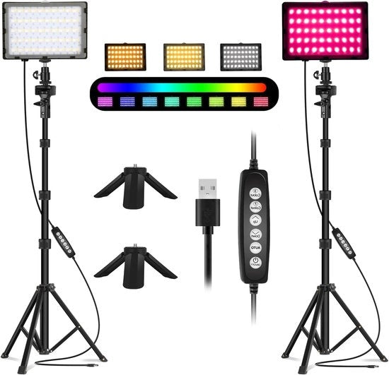 Lampada LED RGB - regolabile - portatile - 5500 K - treppiede regolabile - illuminazione per foto - streaming - videoconferenze su YouTube