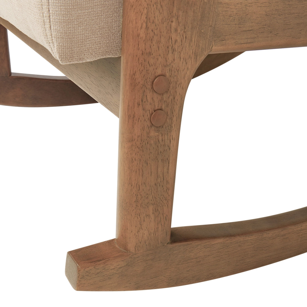 Sedia a dondolo Beige Tessuto Gambe in legno con braccioli e cuscino Soggiorno classico tradizionale