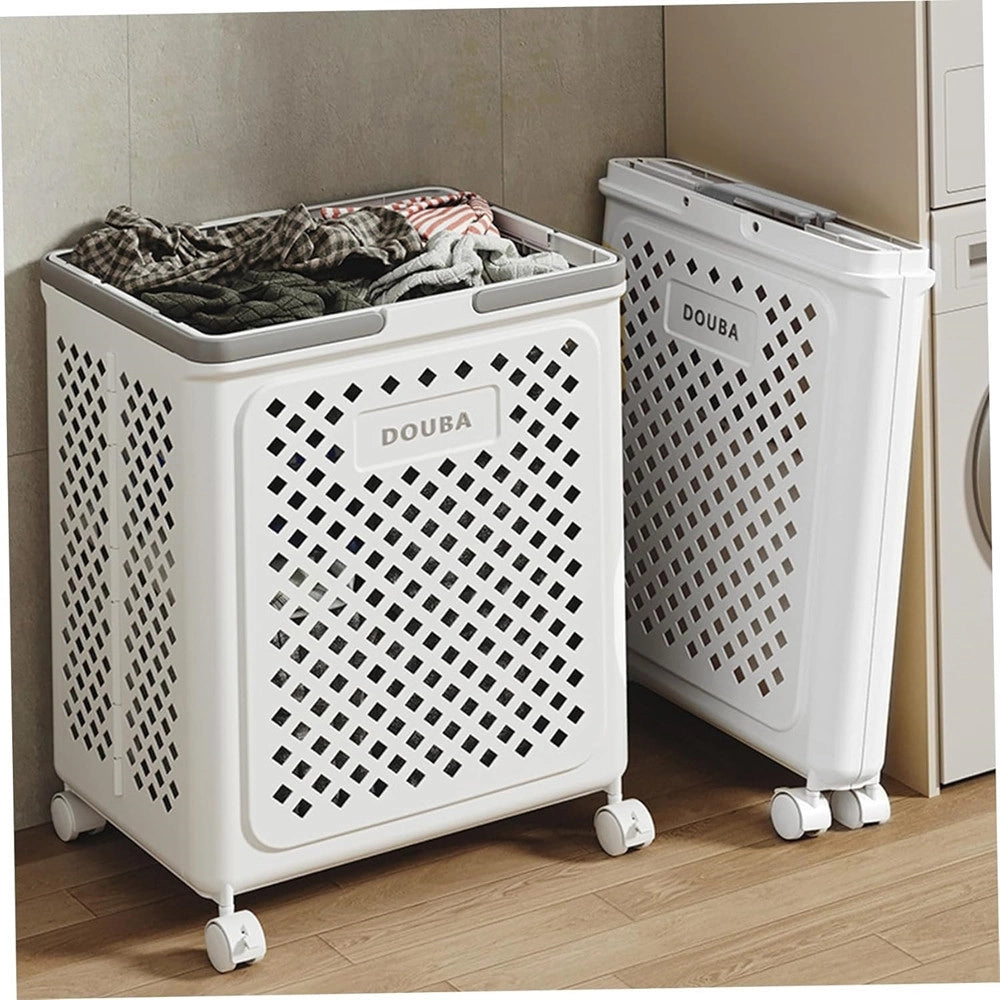 Trade Shop - Portabiancheria Con Ruote In Plastica Pieghevole Portatile Lavanderia Bagno -