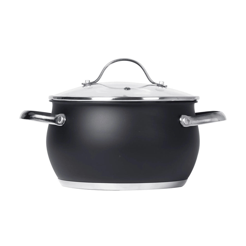 Trade Shop - Set Batteria Di Pentole Con Coperchi 8 Pezzi In Acciaio Inox Linea Blackcook Cucina -