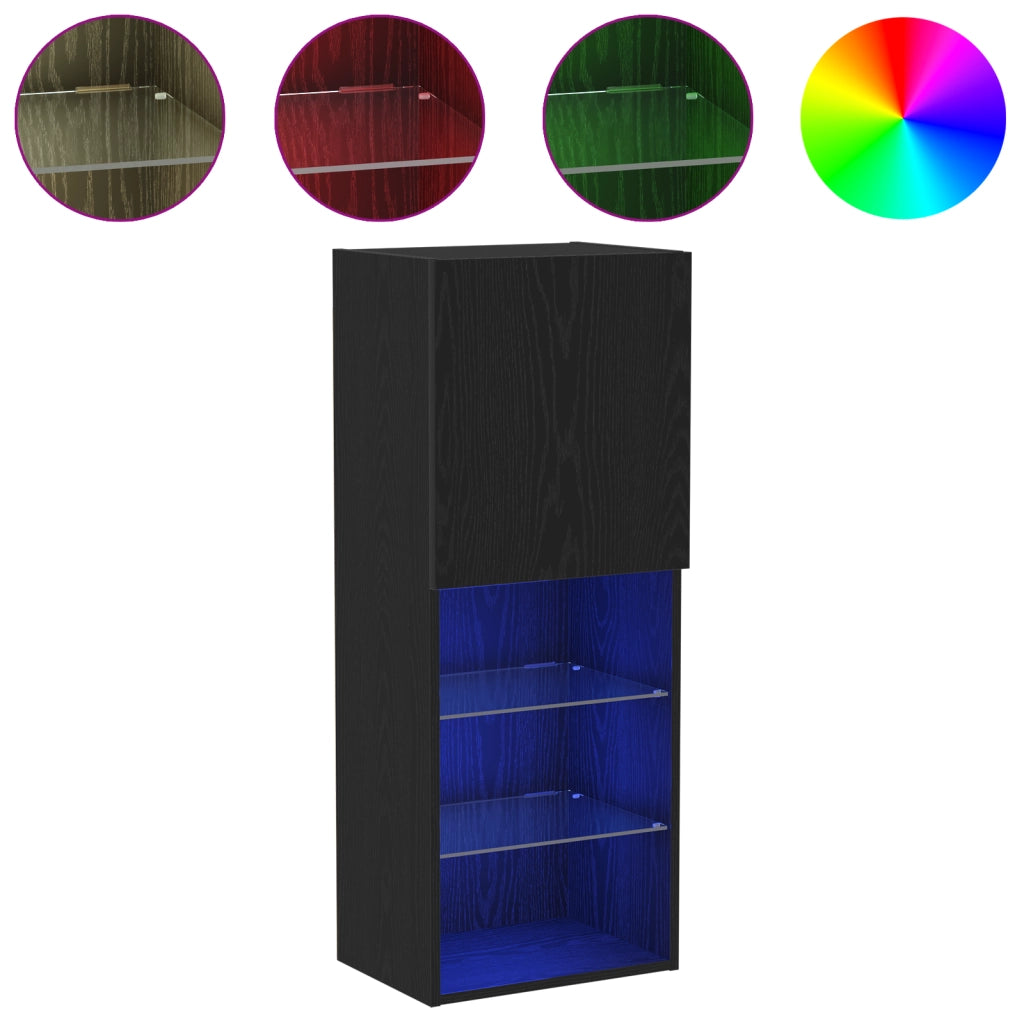 mobile TV  con luci LED rovere nero 40,5x30x102 cm