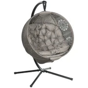 Sedia a dondolo da giardino, Sedia a Cestino, Stile boho, 116 x 125 x 172 cm, Sabbia e Nero