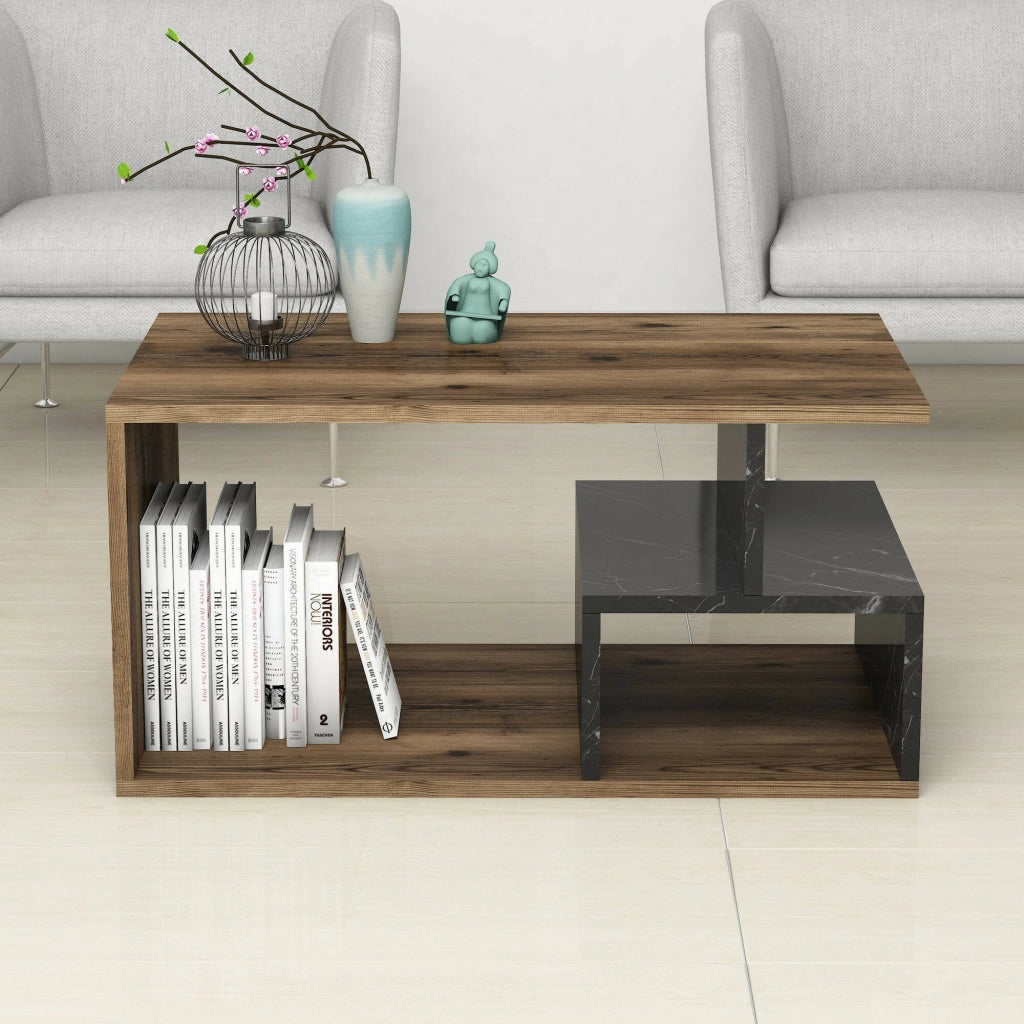 Calvera, Tavolino da Salotto 2 Vani, 42x90x54h cm Marrone