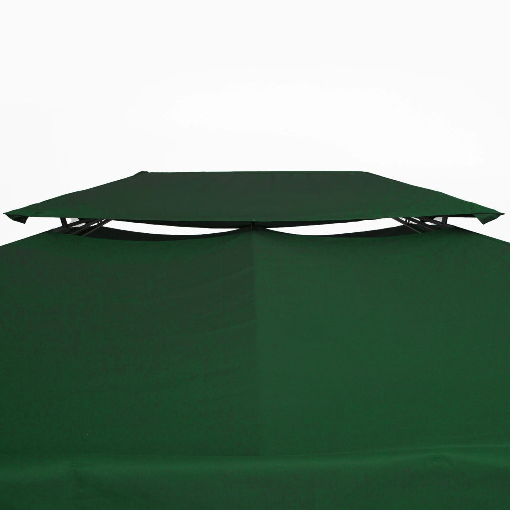 Copertura per Gazebo 4x3 m a 2 Livelli in Poliestere con Cinghie e 10 Fori di Drenaggio, Verde