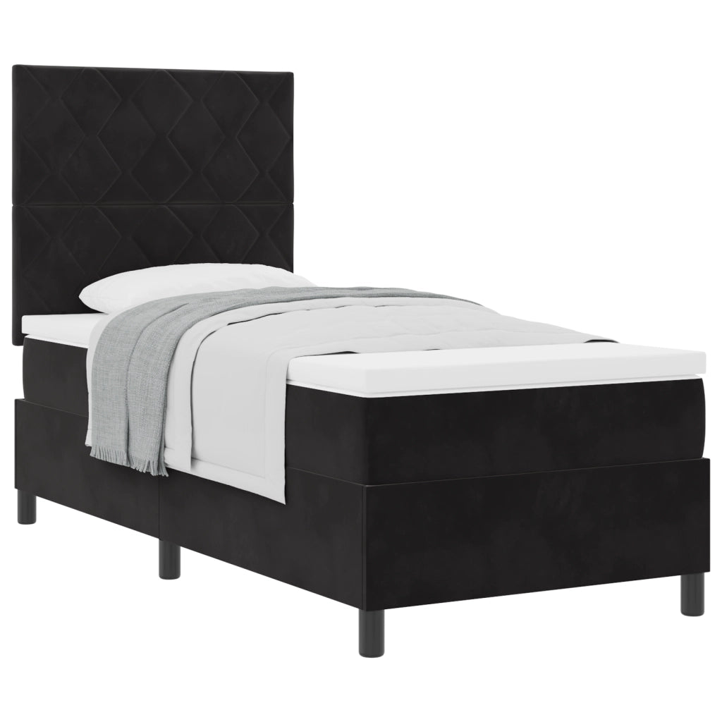 Letto Box Spring con Materasso Nero 100x200 cm Velluto