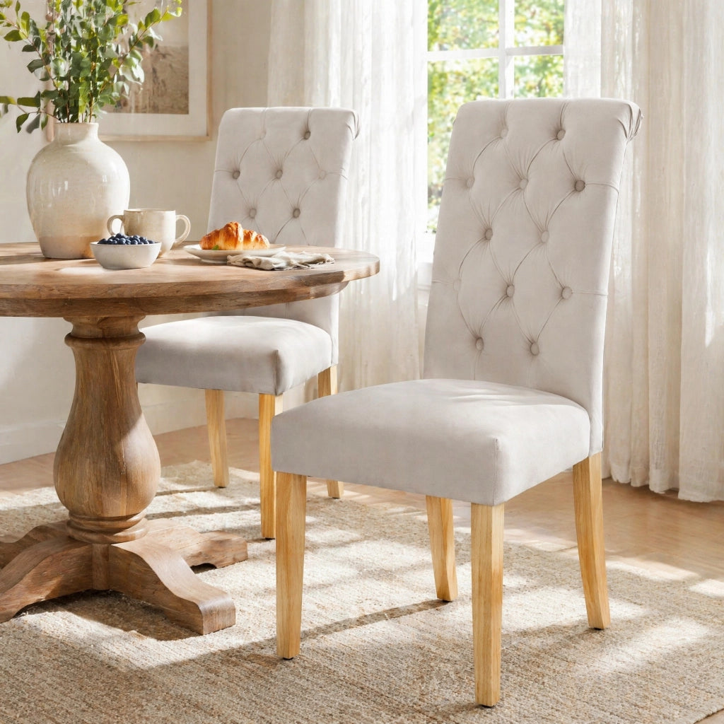 Set di 2 sedie in velluto beige con gambe in quercia