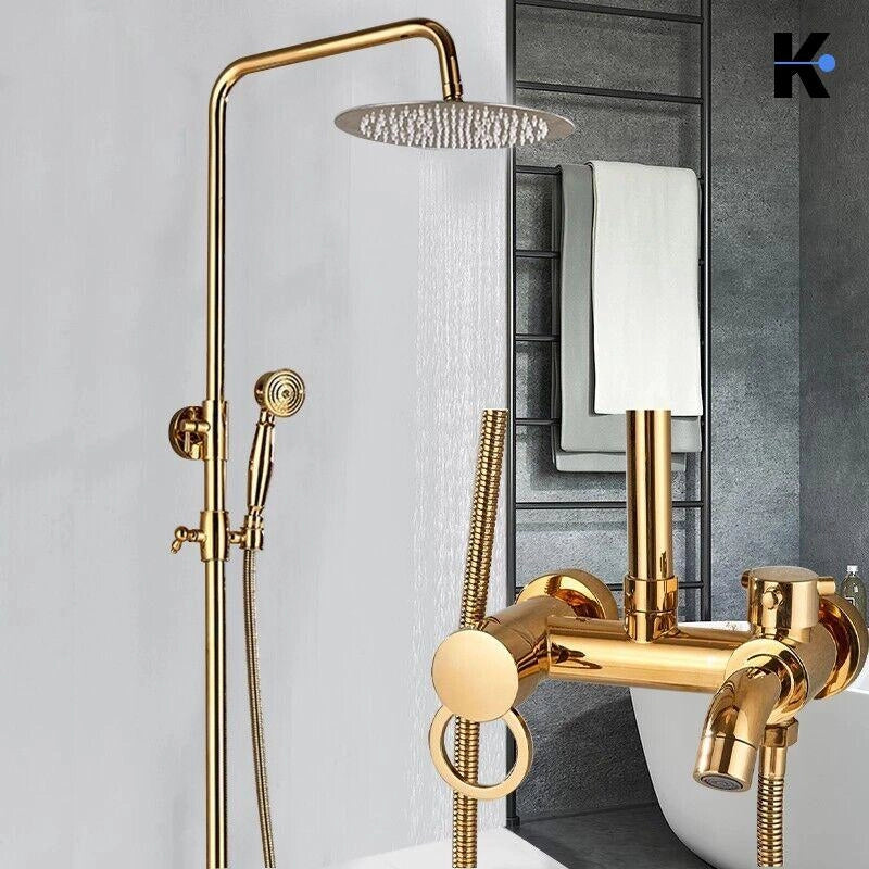 JANA | Set doccia premium in acciaio inox oro lucido | Miscelatore doccia di design | Miscelatore doccia completo di doccetta