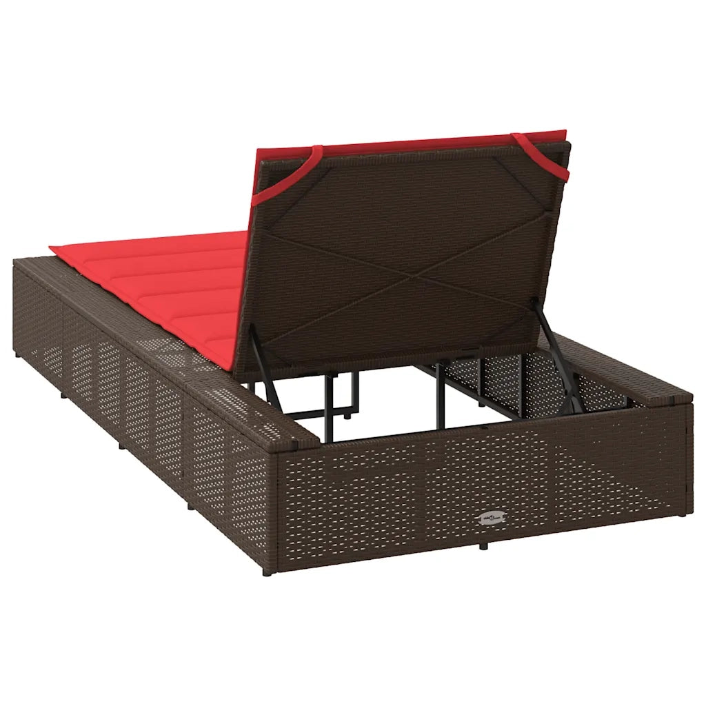 Lettino Prendisole | Sdraio da giardino | Lettino da sole con Cuscino Galleggiante Marrone Polyrattan